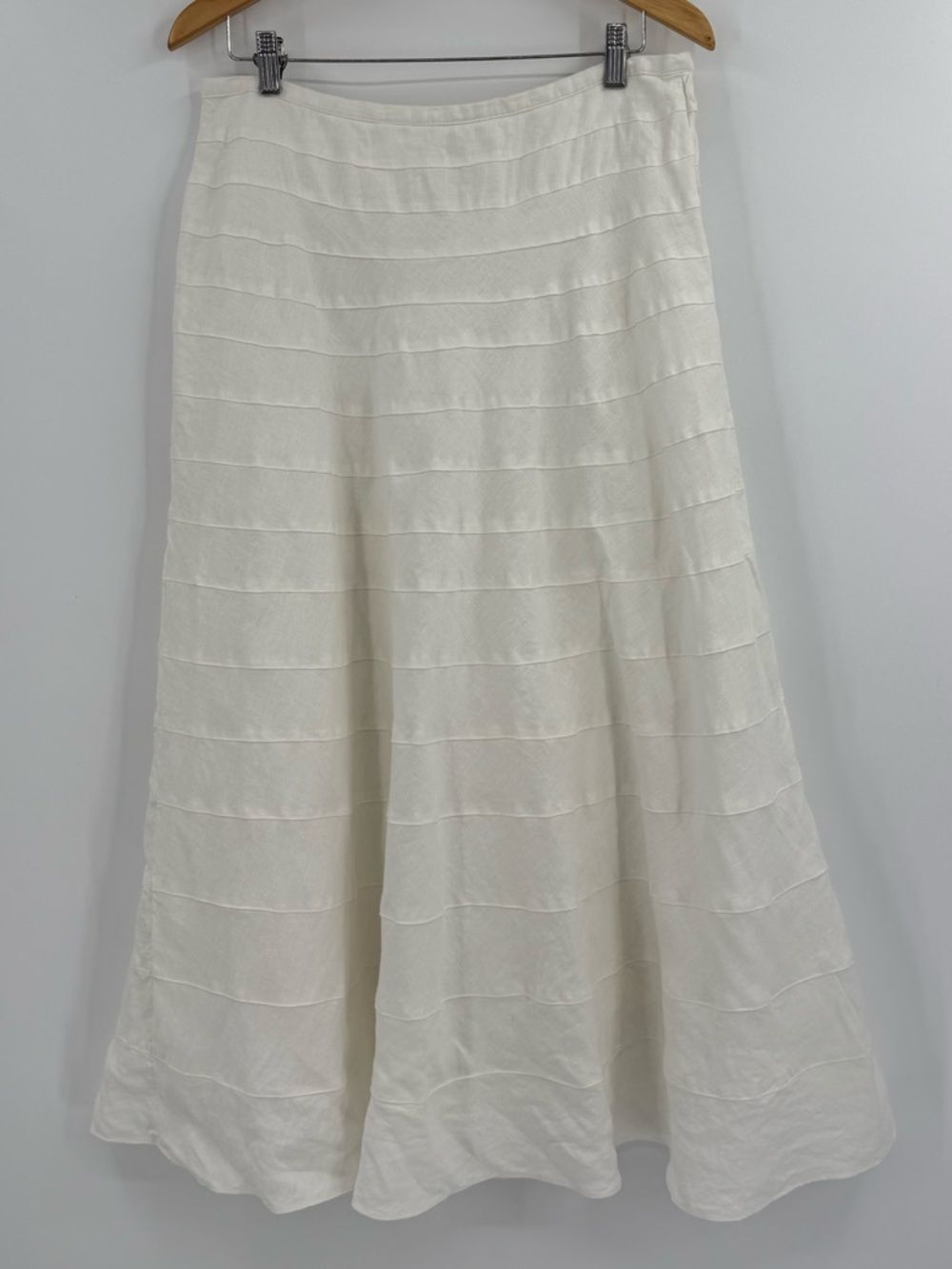 ✦ Soft Surroundings Linen Tiered Midi Skirt | Ivory | Large